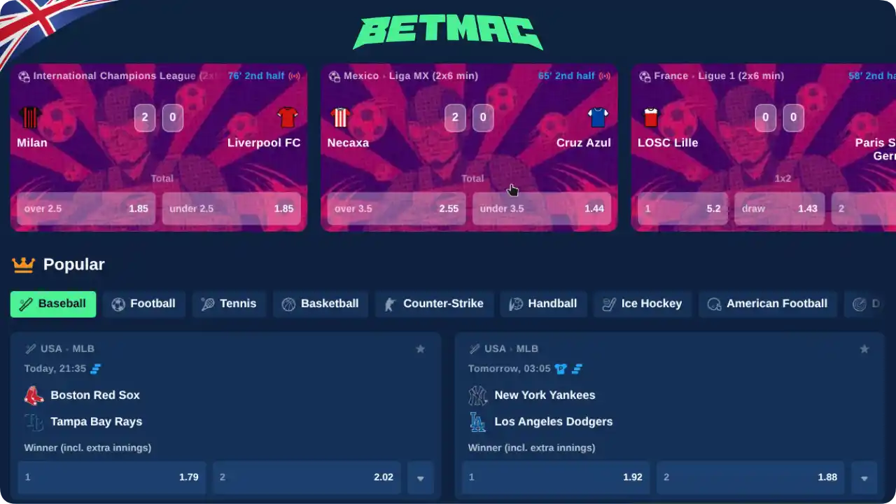 Betmac Casino sports betting section for players