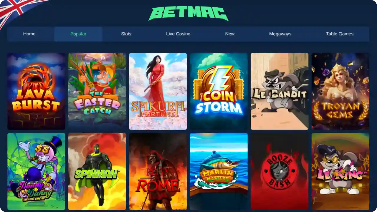 Betmac Casino popular slot machines selection