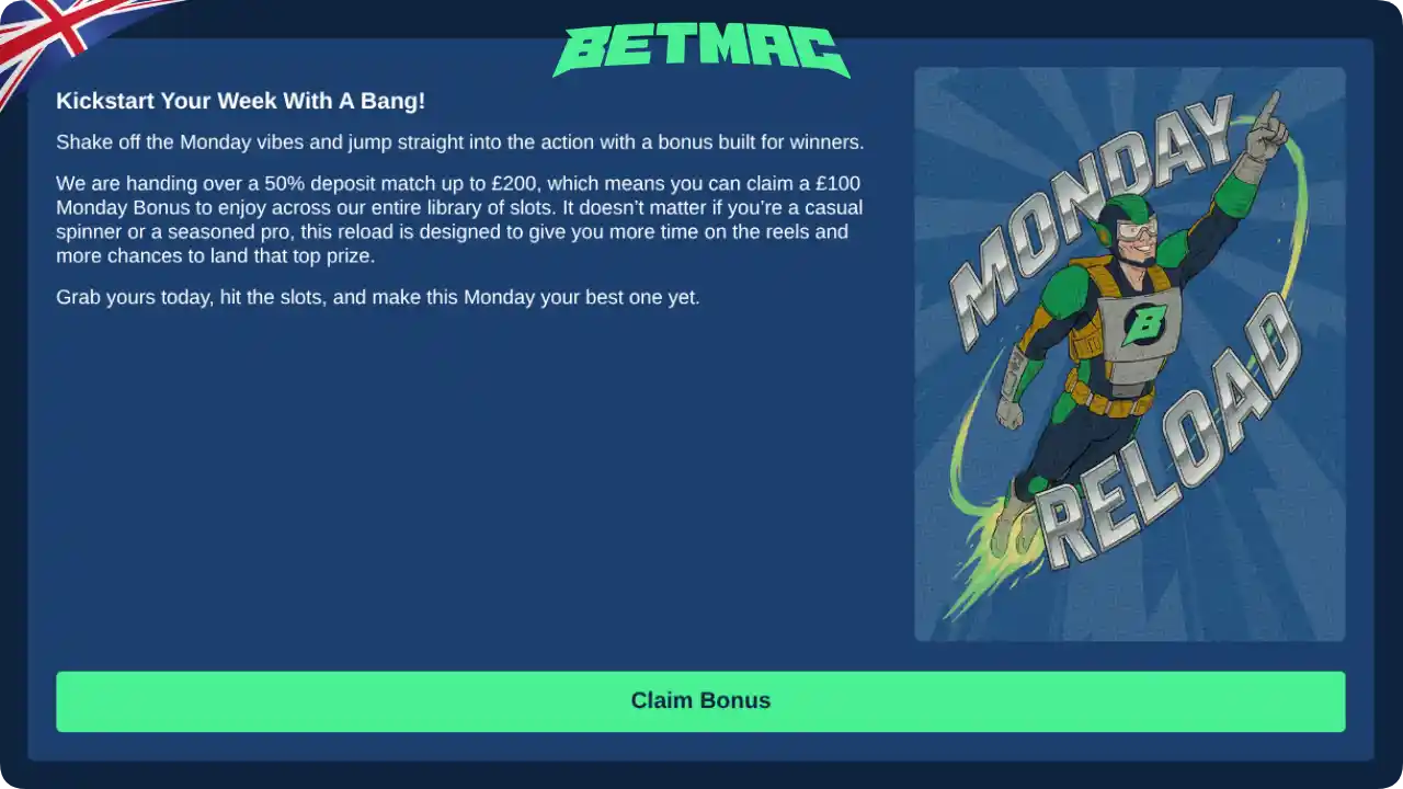 Betmac Casino reload bonus for returning players