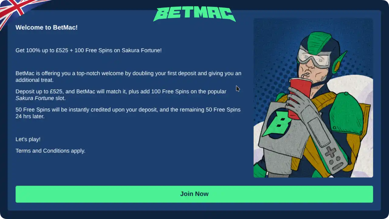Betmac Casino welcome bonus for new players